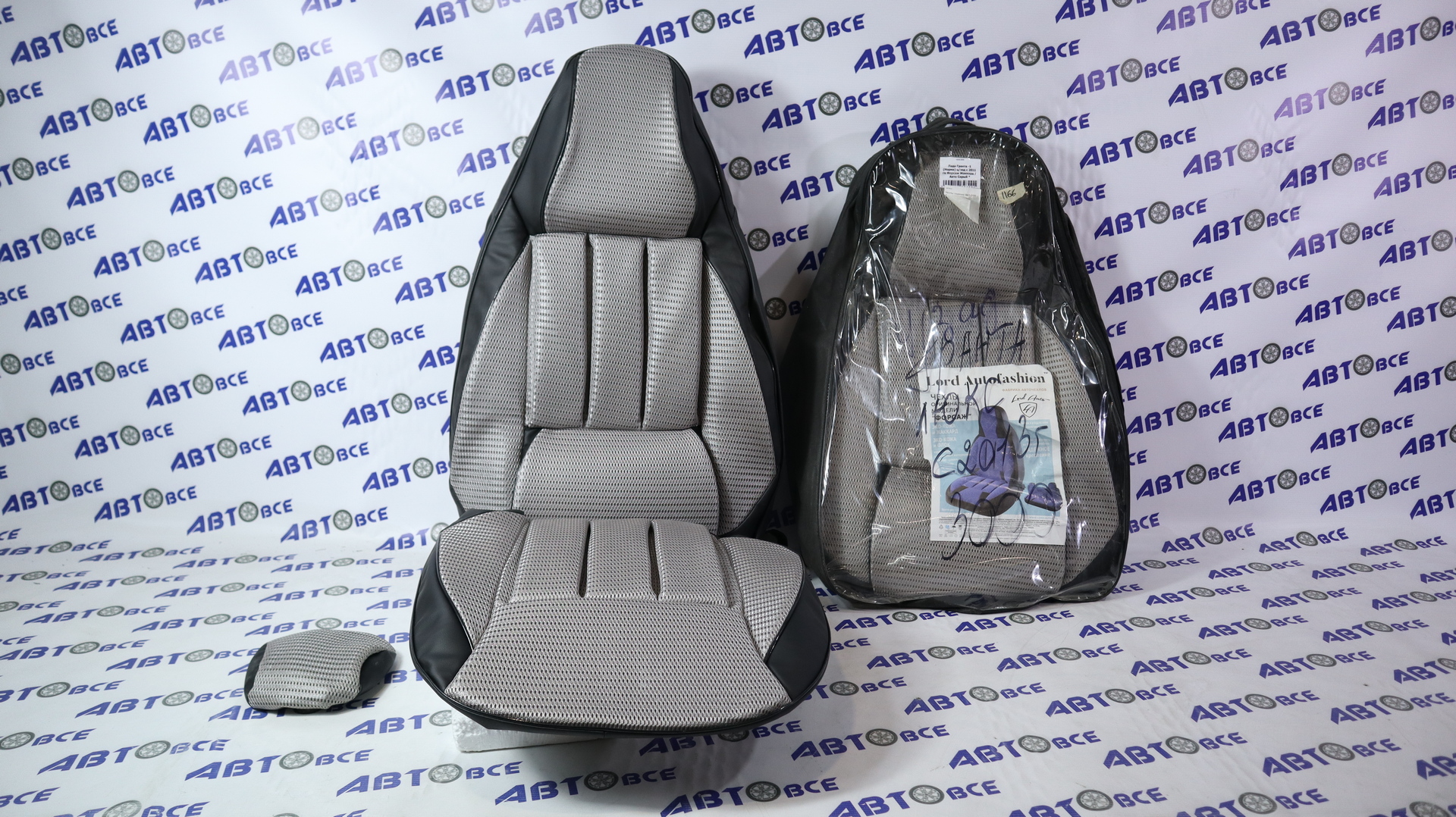 Чехлы сидений ВАЗ-2190 Люкс Форсаж серый с 2013г жаккард + кожзам 